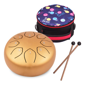 Steel Tongue Drum 8 Notes C-Key 6" Tank Drum with Mallets and Bag Set